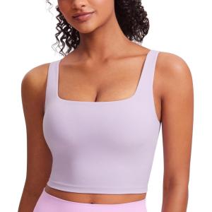 imageCRZ YOGA Butterluxe Womens Square Neck Longline Sports Bra  Workout Crop Tank Tops Padded Yoga Camisole with Built in PadsLilac Air