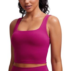 imageCRZ YOGA Butterluxe Womens Square Neck Longline Sports Bra  Workout Crop Tank Tops Padded Yoga Camisole with Built in PadsMagenta Purple