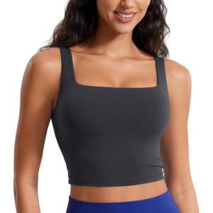imageCRZ YOGA Butterluxe Womens Square Neck Longline Sports Bra  Workout Crop Tank Tops Padded Yoga Camisole with Built in PadsMysterious Grey