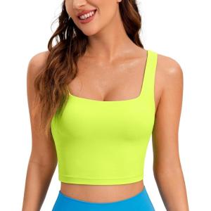 imageCRZ YOGA Butterluxe Womens Square Neck Longline Sports Bra  Workout Crop Tank Tops Padded Yoga Camisole with Built in PadsNeon Yellow