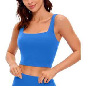 imageCRZ YOGA Butterluxe Womens Square Neck Longline Sports Bra  Workout Crop Tank Tops Padded Yoga Camisole with Built in PadsSparkle Blue