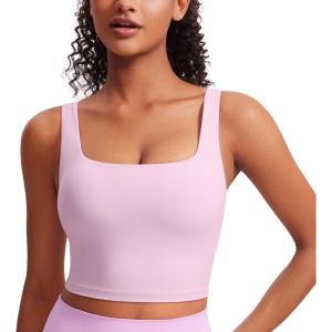 imageCRZ YOGA Butterluxe Womens Square Neck Longline Sports Bra  Workout Crop Tank Tops Padded Yoga Camisole with Built in PadsVita Pink
