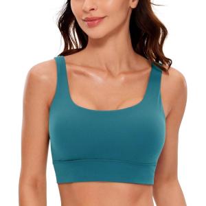 imageCRZ YOGA Butterluxe Womens U Back Sports Bra  Scoop Neck Padded Low Impact Yoga Clothes Workout Crop Top with Built in PadsBorealis Green