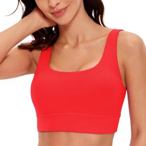 imageCRZ YOGA Butterluxe Womens U Back Sports Bra  Scoop Neck Padded Low Impact Yoga Clothes Workout Crop Top with Built in PadsDeep Red