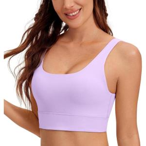 imageCRZ YOGA Butterluxe Womens U Back Sports Bra  Scoop Neck Padded Low Impact Yoga Clothes Workout Crop Top with Built in PadsElfin Purple