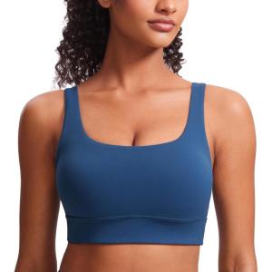 imageCRZ YOGA Butterluxe Womens U Back Sports Bra  Scoop Neck Padded Low Impact Yoga Clothes Workout Crop Top with Built in PadsFrench Navy