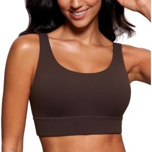 imageCRZ YOGA Butterluxe Womens U Back Sports Bra  Scoop Neck Padded Low Impact Yoga Clothes Workout Crop Top with Built in PadsHot Fudge Brown