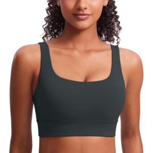 imageCRZ YOGA Butterluxe Womens U Back Sports Bra  Scoop Neck Padded Low Impact Yoga Clothes Workout Crop Top with Built in PadsMelanite