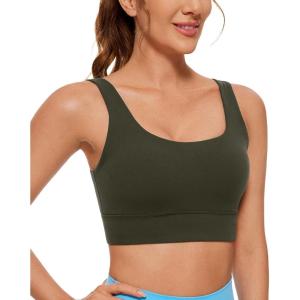imageCRZ YOGA Butterluxe Womens U Back Sports Bra  Scoop Neck Padded Low Impact Yoga Clothes Workout Crop Top with Built in PadsOlive Green