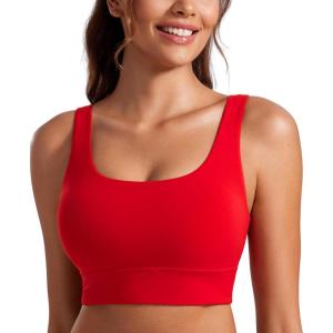 imageCRZ YOGA Butterluxe Womens U Back Sports Bra  Scoop Neck Padded Low Impact Yoga Clothes Workout Crop Top with Built in PadsRed Chili