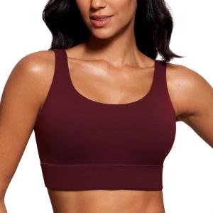 imageCRZ YOGA Butterluxe Womens U Back Sports Bra  Scoop Neck Padded Low Impact Yoga Clothes Workout Crop Top with Built in PadsRed Merlot