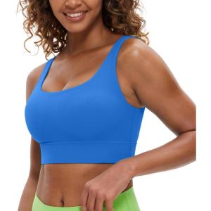 imageCRZ YOGA Butterluxe Womens U Back Sports Bra  Scoop Neck Padded Low Impact Yoga Clothes Workout Crop Top with Built in PadsSparkle Blue