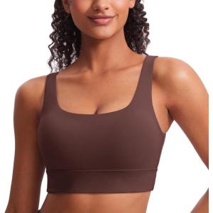 imageCRZ YOGA Butterluxe Womens U Back Sports Bra  Scoop Neck Padded Low Impact Yoga Clothes Workout Crop Top with Built in PadsTaupe