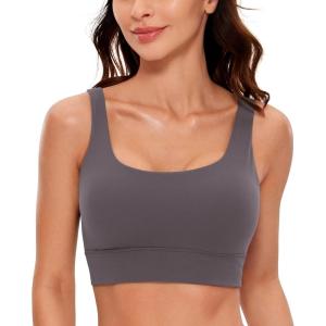 imageCRZ YOGA Butterluxe Womens U Back Sports Bra  Scoop Neck Padded Low Impact Yoga Clothes Workout Crop Top with Built in PadsTornado Grey