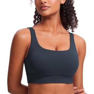 imageCRZ YOGA Butterluxe Womens U Back Sports Bra  Scoop Neck Padded Low Impact Yoga Clothes Workout Crop Top with Built in PadsTrue Navy