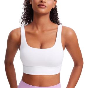 imageCRZ YOGA Butterluxe Womens U Back Sports Bra  Scoop Neck Padded Low Impact Yoga Clothes Workout Crop Top with Built in PadsWhite