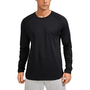imageCRZ YOGA Lightweight Long Sleeve Shirts for Men Moisture Wicking Quick Dry TShirt Workout Running Basic Tee TopsBlack