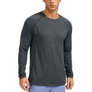 imageCRZ YOGA Lightweight Long Sleeve Shirts for Men Moisture Wicking Quick Dry TShirt Workout Running Basic Tee TopsCarbon Heather