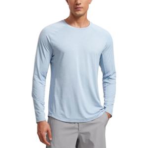 imageCRZ YOGA Lightweight Long Sleeve Shirts for Men Moisture Wicking Quick Dry TShirt Workout Running Basic Tee TopsChambray Blue Heather