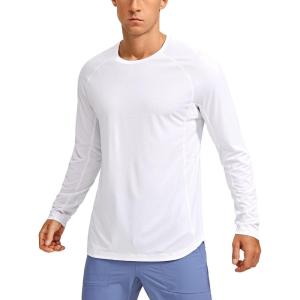 imageCRZ YOGA Lightweight Long Sleeve Shirts for Men Moisture Wicking Quick Dry TShirt Workout Running Basic Tee TopsWhite