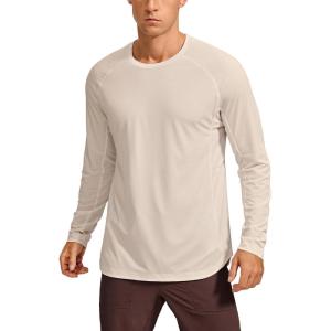 imageCRZ YOGA Lightweight Long Sleeve Shirts for Men Moisture Wicking Quick Dry TShirt Workout Running Basic Tee TopsWhite Opal