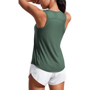 imageCRZ YOGA Lightweight Racerback Tank Tops for Women High Neck Workout Athletic Running Sleeveless ShirtsGraphite Green