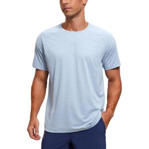 imageCRZ YOGA Lightweight Short Sleeve TShirt for Men Quick Dry Workout Running Athletic Tee Shirt TopsChambray Blue Heather