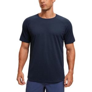 imageCRZ YOGA Lightweight Short Sleeve TShirt for Men Quick Dry Workout Running Athletic Tee Shirt TopsNavyheather