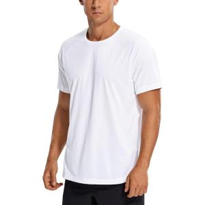 imageCRZ YOGA Lightweight Short Sleeve TShirt for Men Quick Dry Workout Running Athletic Tee Shirt TopsWhite