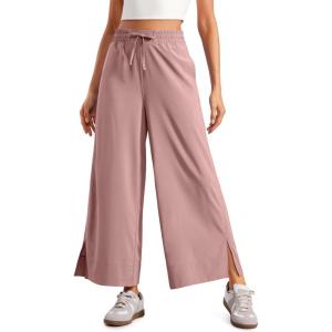 imageCRZ YOGA Lightweight Wide Leg Cropped Pants for Women High Waisted Loose Casual Lounge Travel Work Sweatpants SummerTwilight Rose Pink