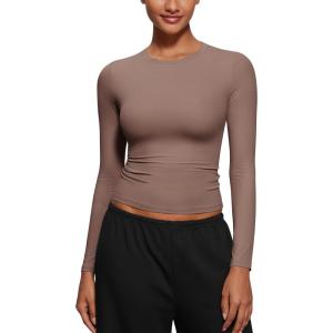 imageCRZ YOGA Long Sleeve Shirts for Women Soft Crew Neck Fall Basic Tight Tops Fitted Casual Going Out TShirtsBrown Purple