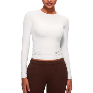 imageCRZ YOGA Long Sleeve Shirts for Women Soft Crew Neck Fall Basic Tight Tops Fitted Casual Going Out TShirtsWhite