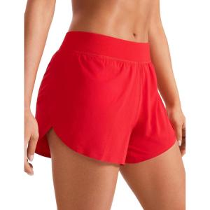 imageCRZ YOGA Mid Waisted Dolphin Athletic Shorts for Women 4quot Lightweight High Split for Gym Workout with Liner Quick DryDeep Red
