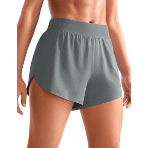 imageCRZ YOGA Mid Waisted Dolphin Athletic Shorts for Women 4quot Lightweight High Split for Gym Workout with Liner Quick DryGrey Sage