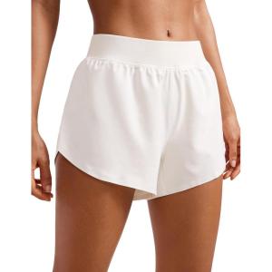 imageCRZ YOGA Mid Waisted Dolphin Athletic Shorts for Women 4quot Lightweight High Split for Gym Workout with Liner Quick DryMilky White Bone