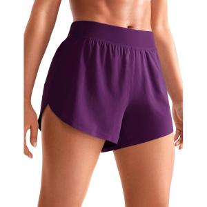 imageCRZ YOGA Mid Waisted Dolphin Athletic Shorts for Women 4quot Lightweight High Split for Gym Workout with Liner Quick DryPlum Magenta