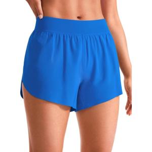 imageCRZ YOGA Mid Waisted Dolphin Athletic Shorts for Women 4quot Lightweight High Split for Gym Workout with Liner Quick DrySparkle Blue