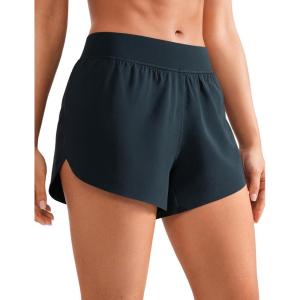 imageCRZ YOGA Mid Waisted Dolphin Athletic Shorts for Women 4quot Lightweight High Split for Gym Workout with Liner Quick DryTrue Navy