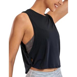 imageCRZ YOGA Pima Cotton Cropped Workout Tank Tops for Women  Sleeveless Sports Athletic Yoga Running Gym Crop ShirtsBlack