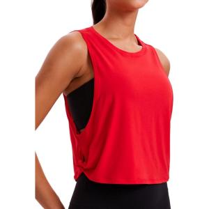 imageCRZ YOGA Pima Cotton Cropped Workout Tank Tops for Women  Sleeveless Sports Athletic Yoga Running Gym Crop ShirtsDeep Armholefestival Red