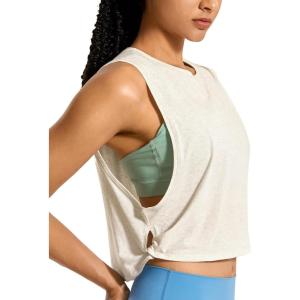 imageCRZ YOGA Pima Cotton Cropped Workout Tank Tops for Women  Sleeveless Sports Athletic Yoga Running Gym Crop ShirtsDeep Armholeice GreyWhite