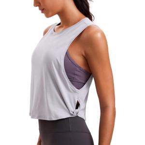 imageCRZ YOGA Pima Cotton Cropped Workout Tank Tops for Women  Sleeveless Sports Athletic Yoga Running Gym Crop ShirtsDeep Armholeiced Iris