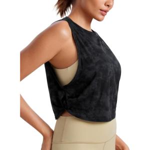 imageCRZ YOGA Pima Cotton Cropped Workout Tank Tops for Women  Sleeveless Sports Athletic Yoga Running Gym Crop ShirtsDeep Armholetie Dye Smoke Ink