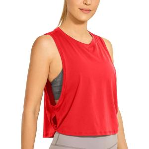 imageCRZ YOGA Pima Cotton Cropped Workout Tank Tops for Women  Sleeveless Sports Athletic Yoga Running Gym Crop ShirtsDeep Red