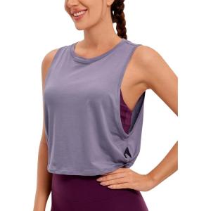 imageCRZ YOGA Pima Cotton Cropped Workout Tank Tops for Women  Sleeveless Sports Athletic Yoga Running Gym Crop ShirtsLavender Gray