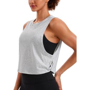 imageCRZ YOGA Pima Cotton Cropped Workout Tank Tops for Women  Sleeveless Sports Athletic Yoga Running Gym Crop ShirtsLight Grey Heather