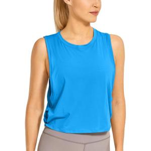 imageCRZ YOGA Pima Cotton Cropped Workout Tank Tops for Women  Sleeveless Sports Athletic Yoga Running Gym Crop ShirtsMadagascar Blue