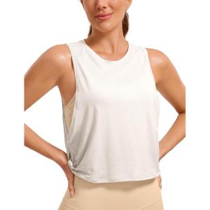 imageCRZ YOGA Pima Cotton Cropped Workout Tank Tops for Women  Sleeveless Sports Athletic Yoga Running Gym Crop ShirtsMilky White Bone