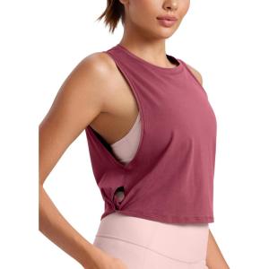 imageCRZ YOGA Pima Cotton Cropped Workout Tank Tops for Women  Sleeveless Sports Athletic Yoga Running Gym Crop ShirtsMisty Merlot