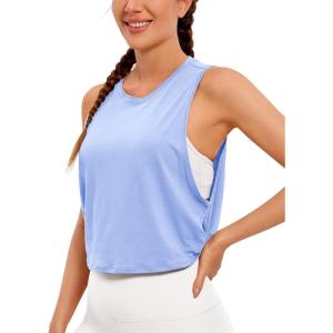 imageCRZ YOGA Pima Cotton Cropped Workout Tank Tops for Women  Sleeveless Sports Athletic Yoga Running Gym Crop ShirtsPeriwinkle Purple
